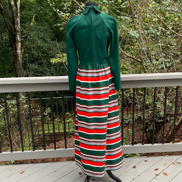 Vintage 70s Union Label Turtleneck Stripe Ribbed Knit Holiday Maxi Hostess Dress - Picture 4 of 12